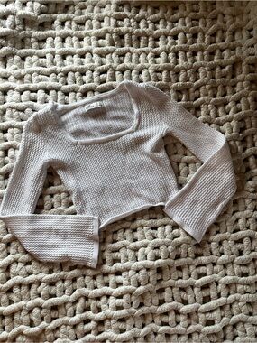 Hollister White Knit Scoop Square Neck Cropped Sweater